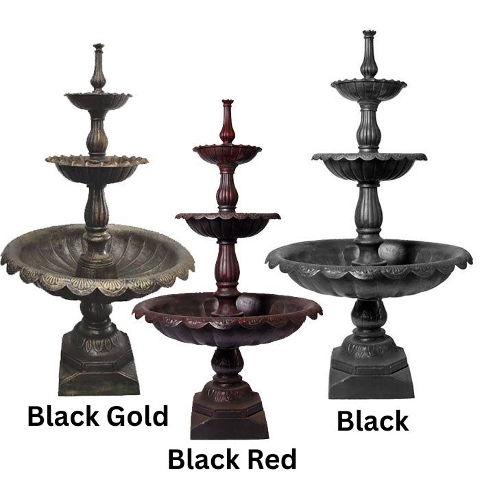 three colours of Lisbone Cast iron 3 tier fountain