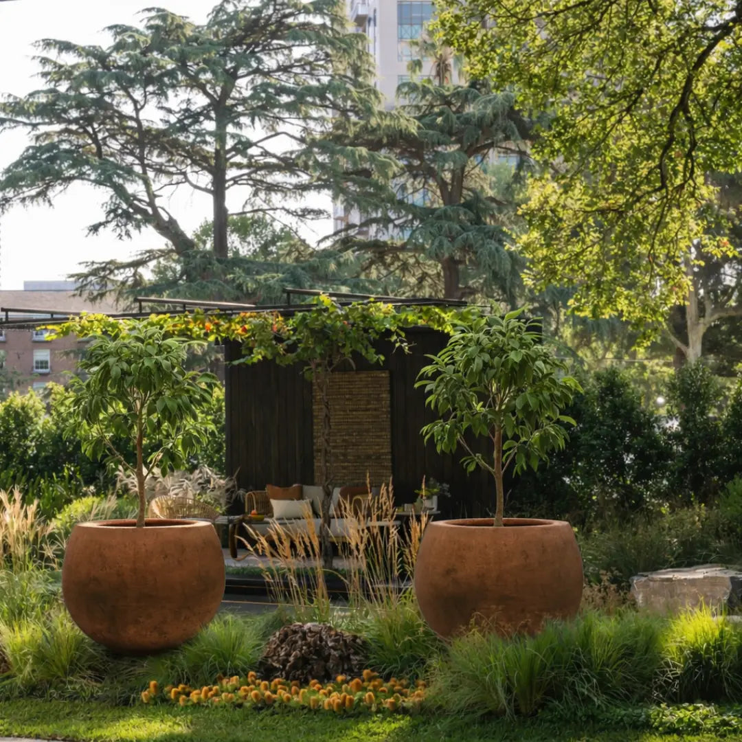 two Corten Steel Botanic Bulbs Tree Planter