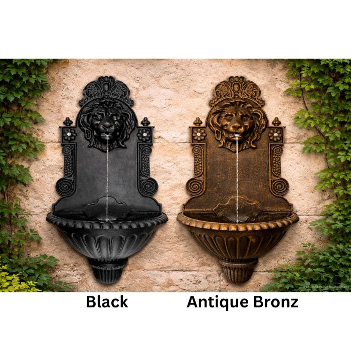 two colours of Classic Lion Cast Iron Wall Fountain