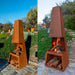 two images of Corten Steel Fire Pit – The Obelisk