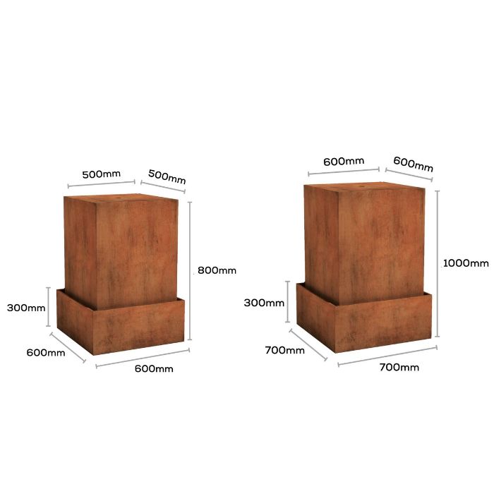 two size comparison of Corten Steel Infinity Bubbling Water Feature