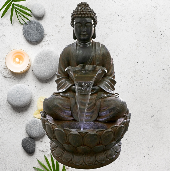 Large Sitting Buddha Water Feature Fountain with background