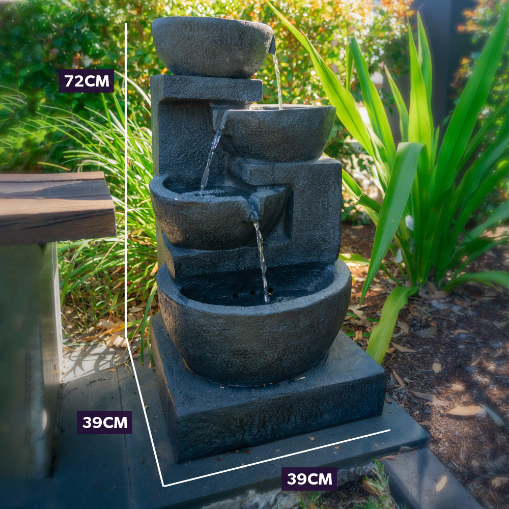 Solar Charcol 4 Bowls Water Feature Dimensions
