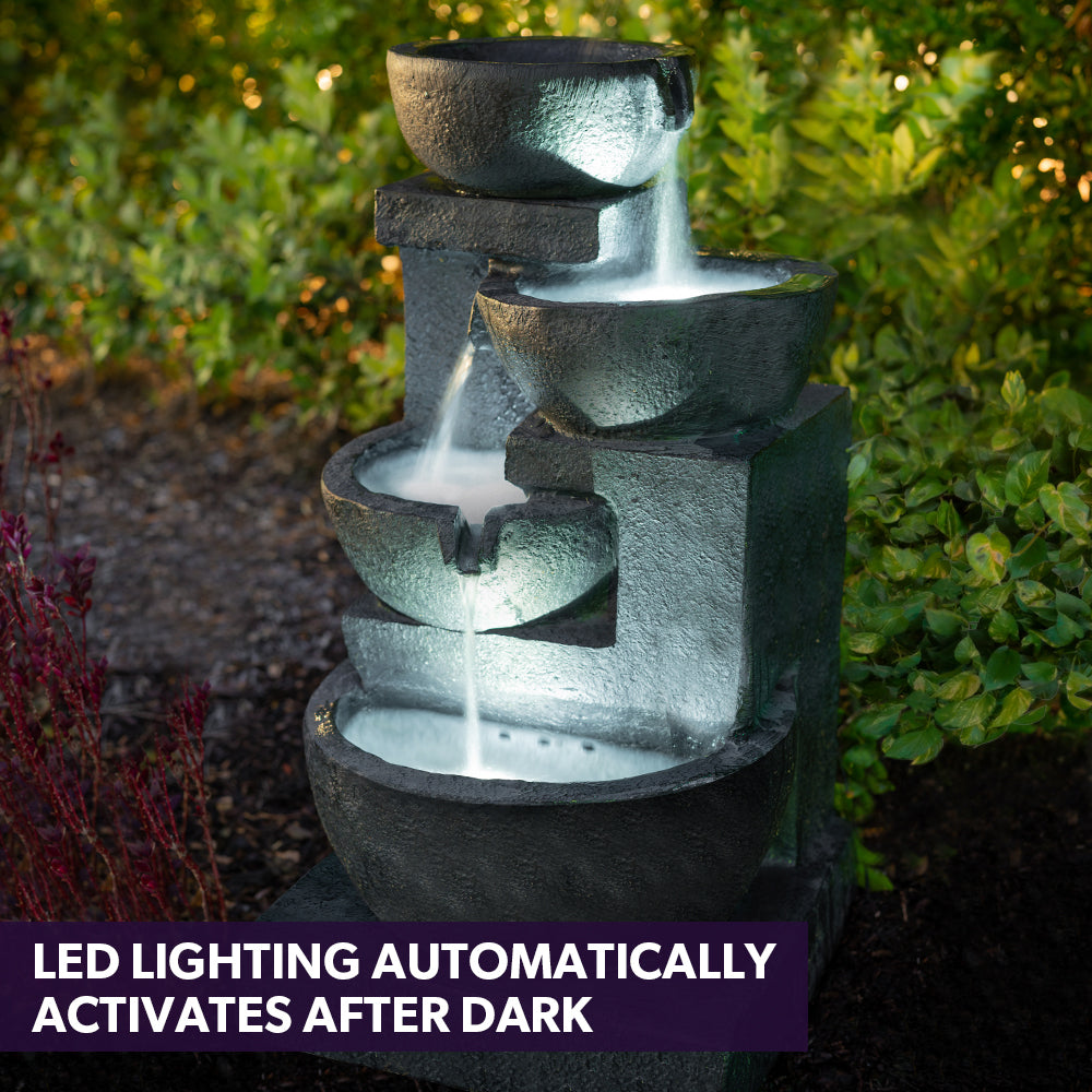 Solar Charcol 4 Bowls Water Feature Top with LED
