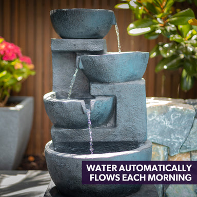 Solar Charcol 4 Bowls Water Feature on the rock
