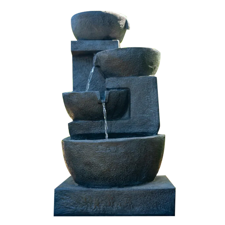 Solar Charcol 4 Bowls Water Feature with white background
