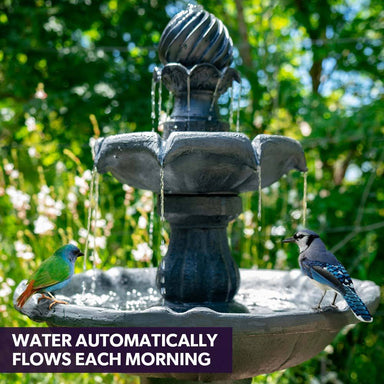 Solar Powered 3 Tiered Battery Outdoor Bird Bath with LED Lights with birds