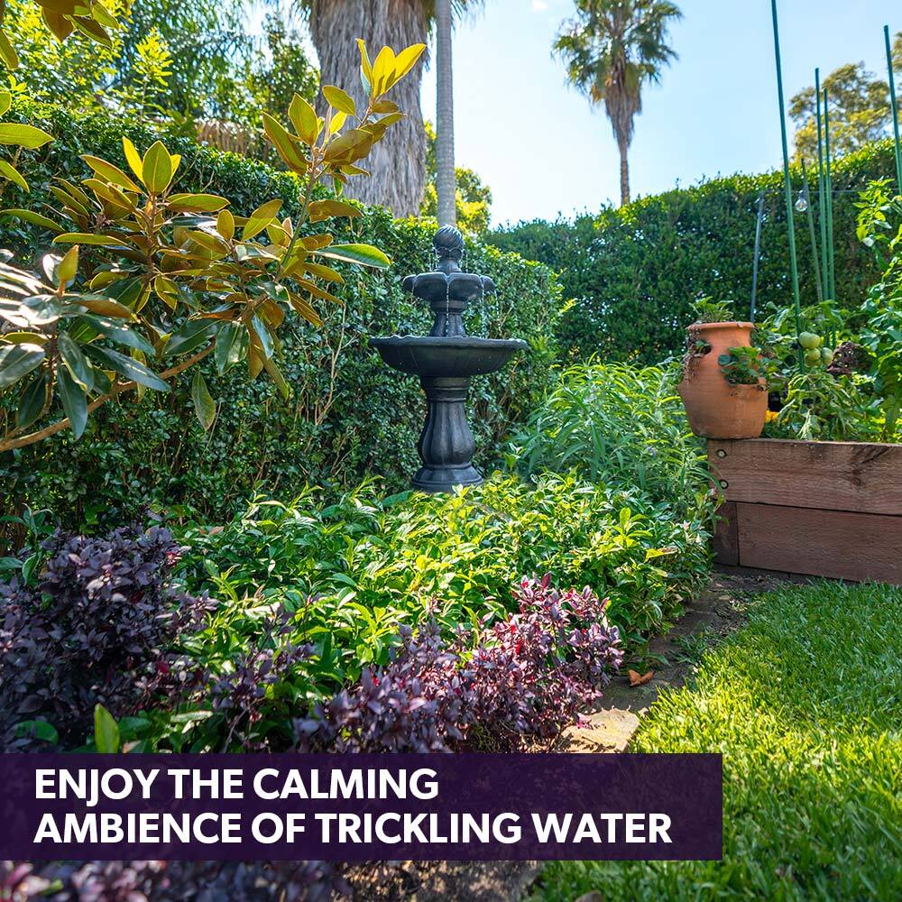 Solar Powered 3 Tiered Battery Outdoor Bird Bath with LED Lights in the garden