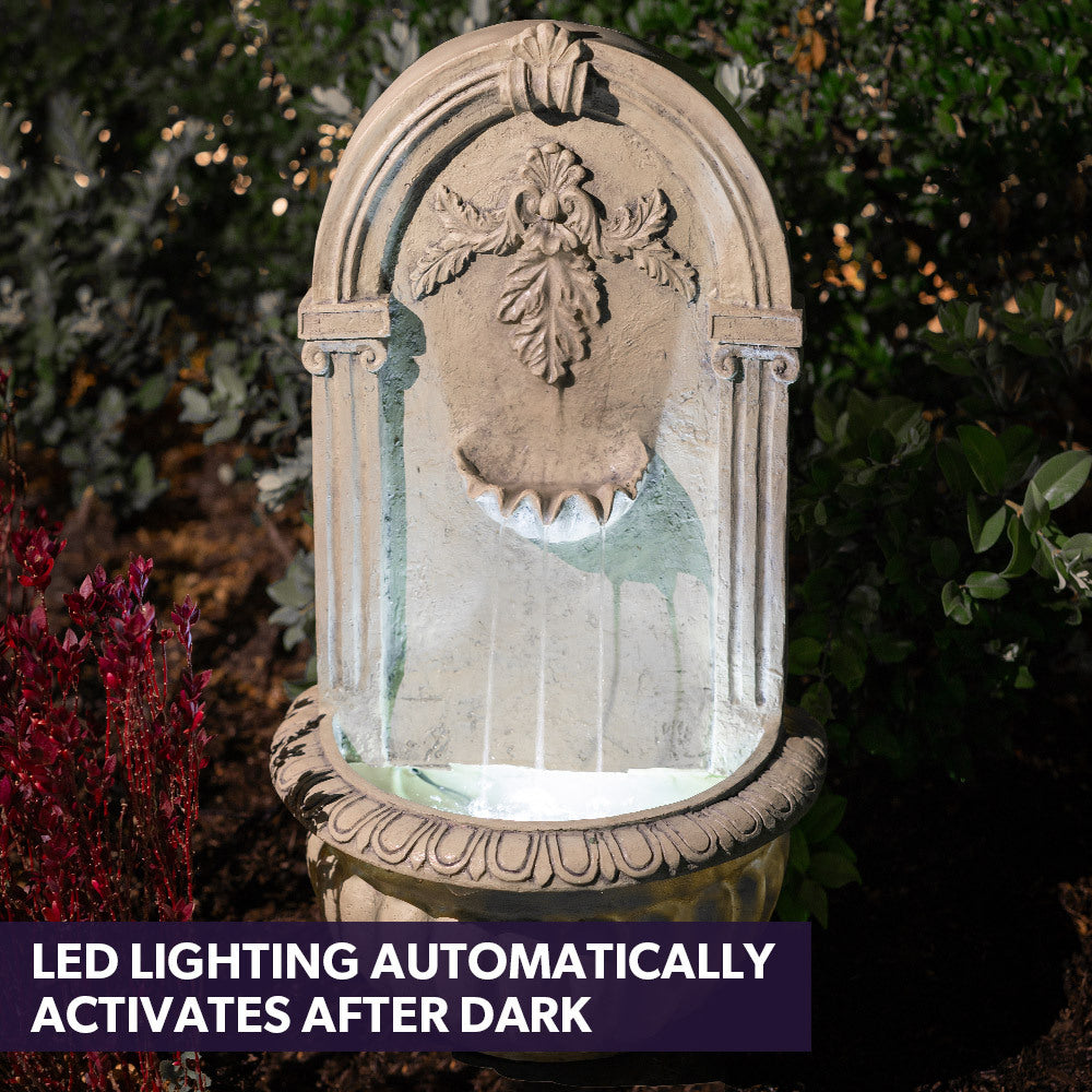 PROTEGE Solar Fountain Water Feature Pump Outdoor Wall Mount Classic with LED Lights LED