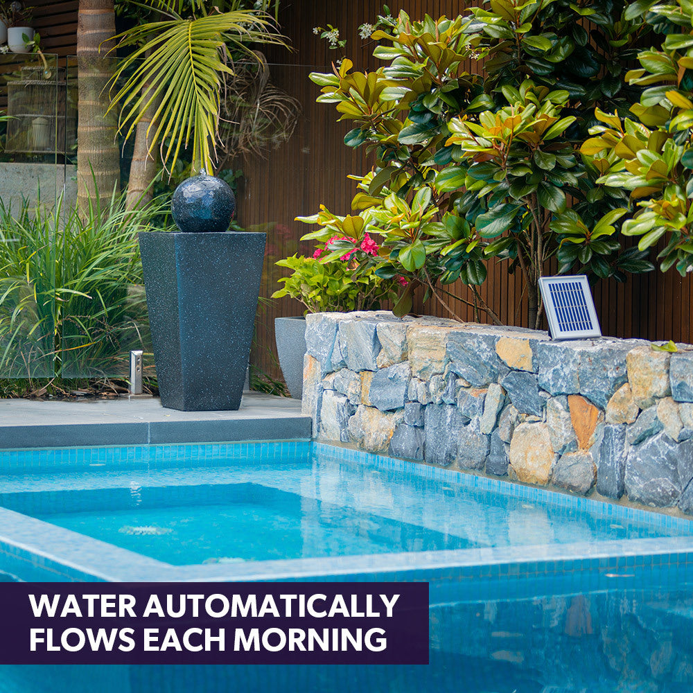 Solar Powered Water Feature Fountain with LED Lights at pool