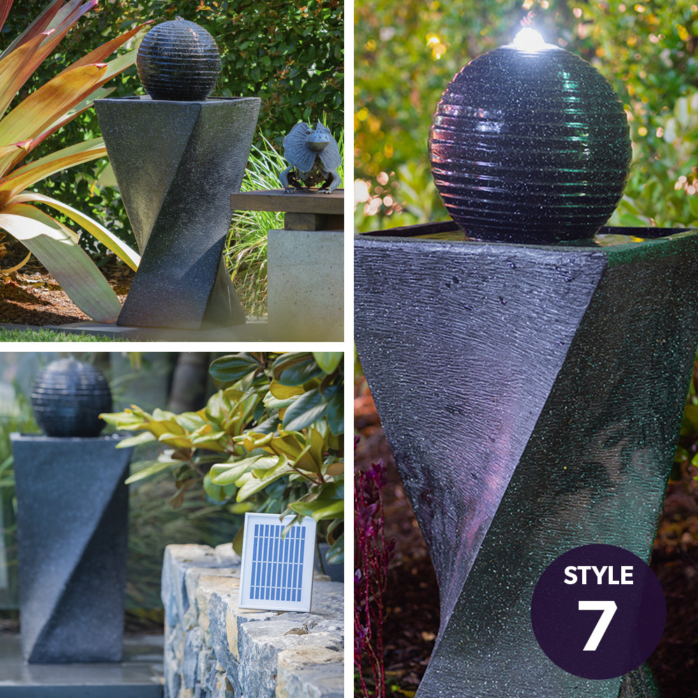 Solar Water Fountain Pump Twisted Design three views